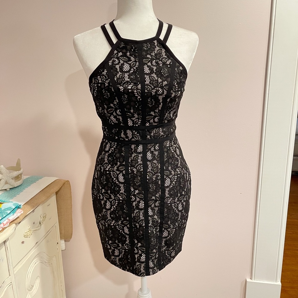 Parker Black Lace Halter Dress XS